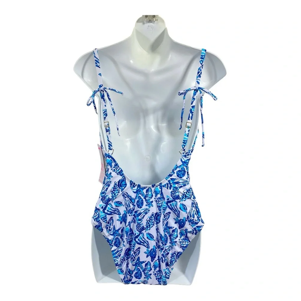 Lilly Pulitzer Lima One-Piece Swimsuit Sz 14 Shell Collector Bathing Suit Blue